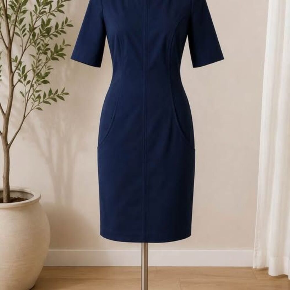 Ann Taylor Navy Blue Sheath Dress with Pockets